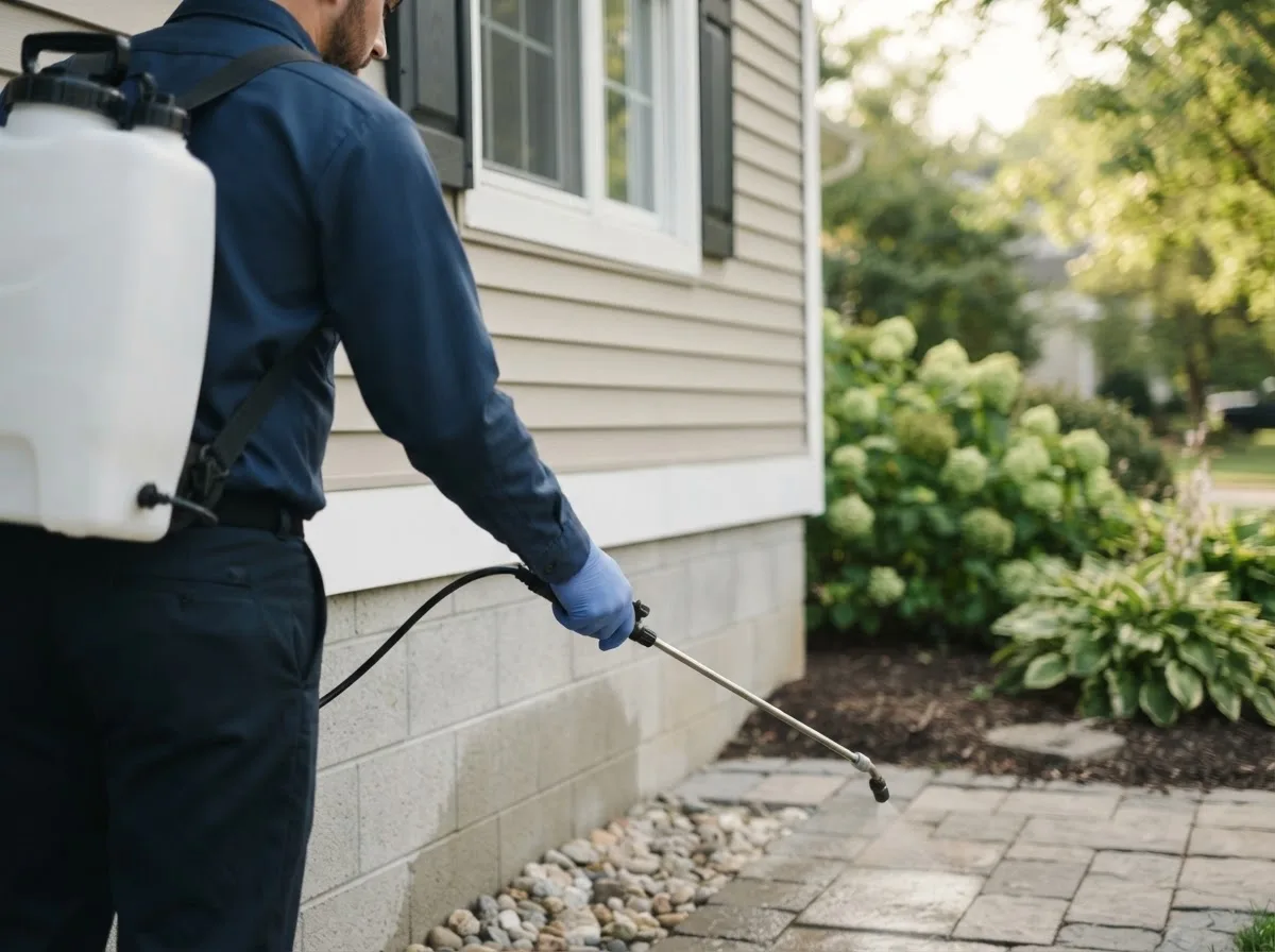 Pest control technician inspecting a home in Lakin, KS